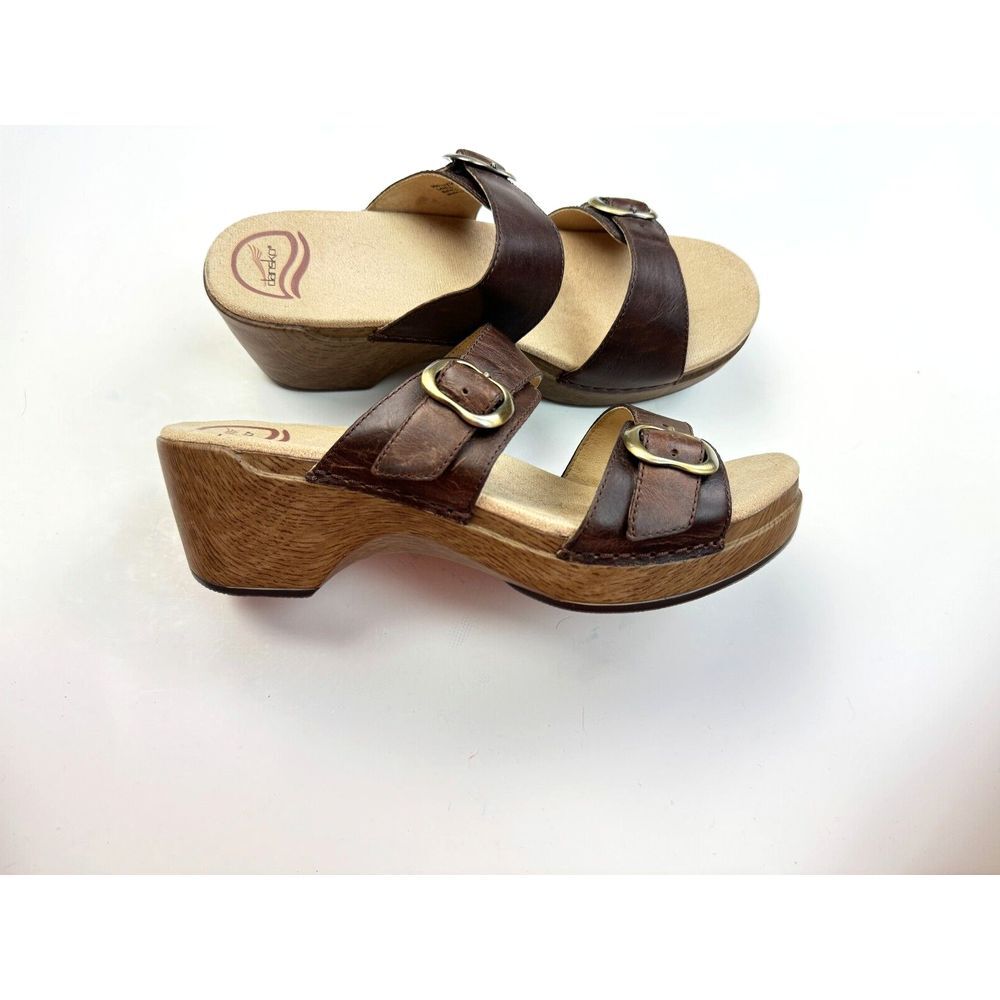 Dansko Sophie Sandals Women 40 US 9.5-10 EUC Slide Comfort Brown Leather Shoes